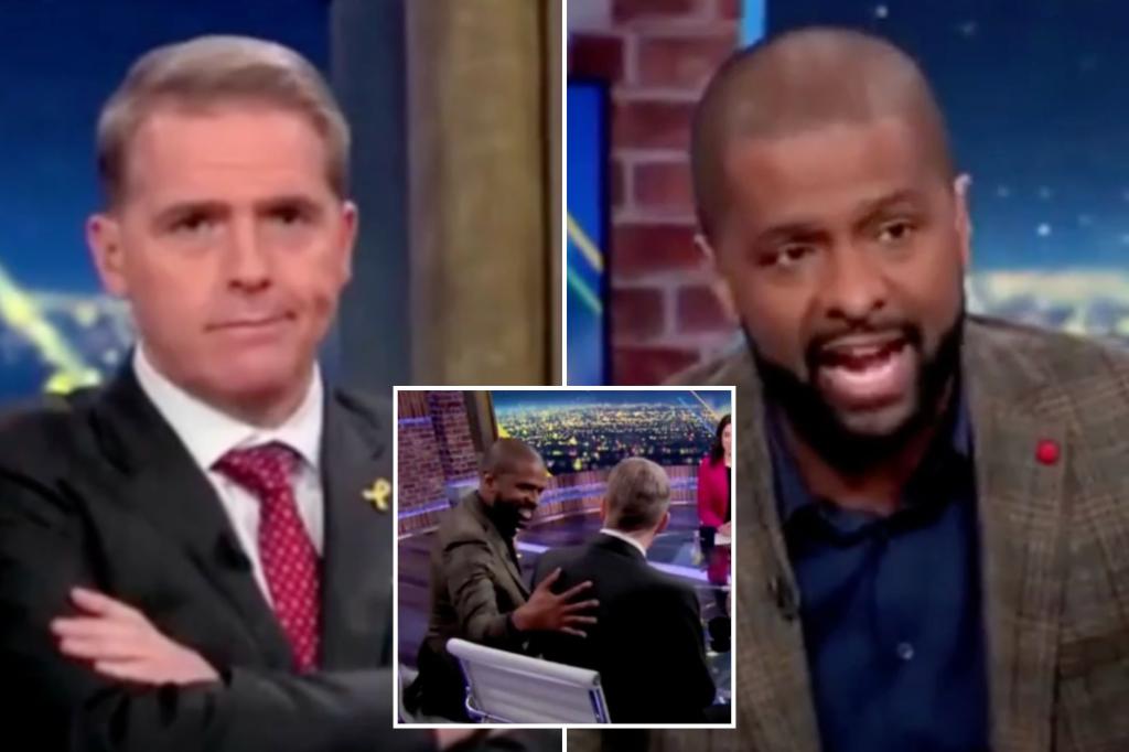 Scott Jennings tells CNN commentator Bakari Sellers not to touch him during tense exchange about Trump and food prices.